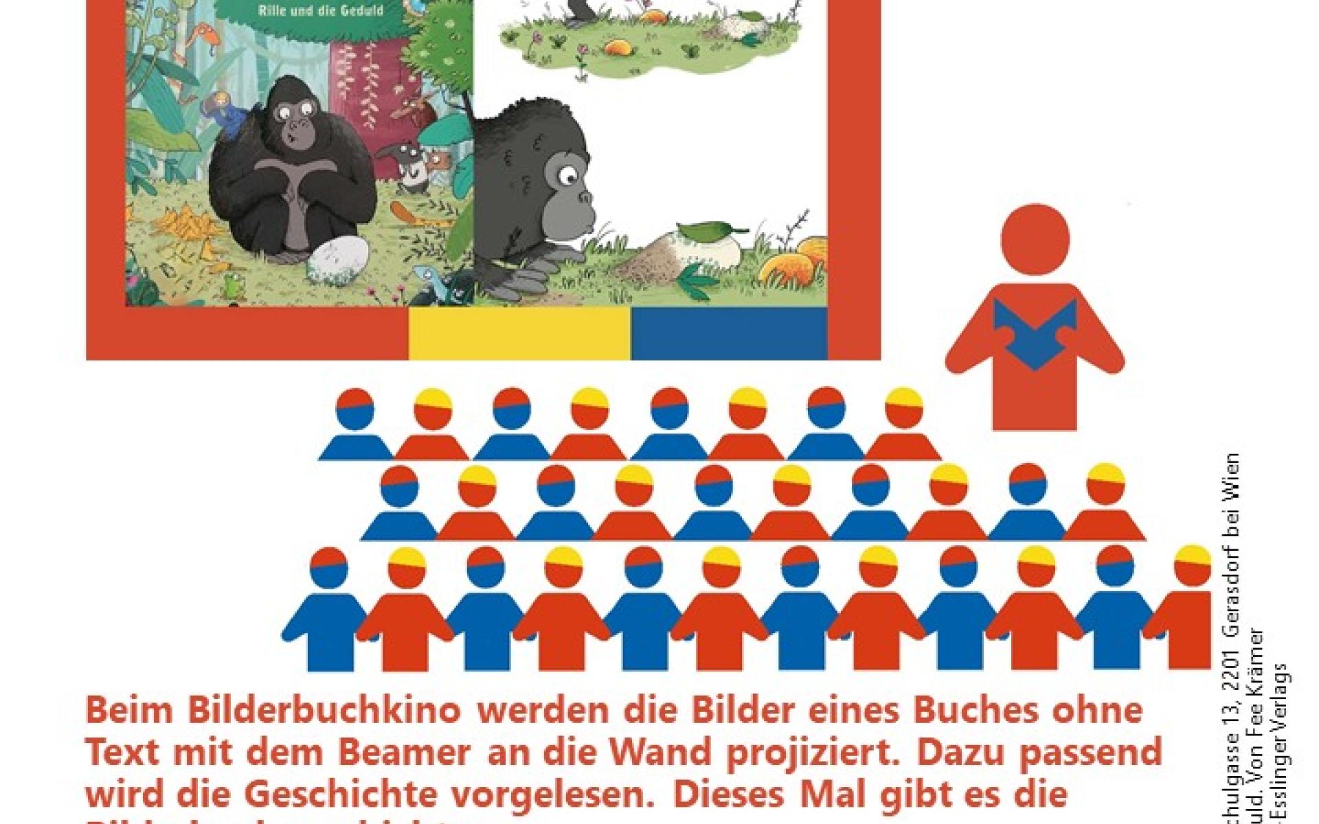 Plakat Ankündigung für ein Bilderbuchkino im Februar